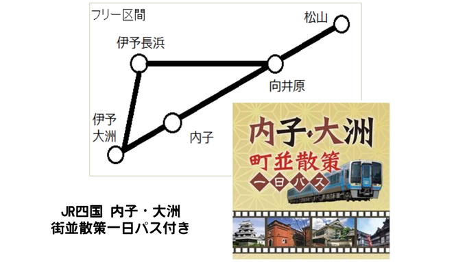 JR普通車自由席が乗り降り自由！内子・大洲町並散策1日パス付！南予の歴史や文化に触れる旅へ★1泊2食